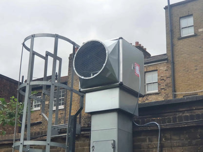 Extract fan installed on a commercial building by Frostbite Services in East Anglia, showcasing HVAC solutions for ventilation systems.